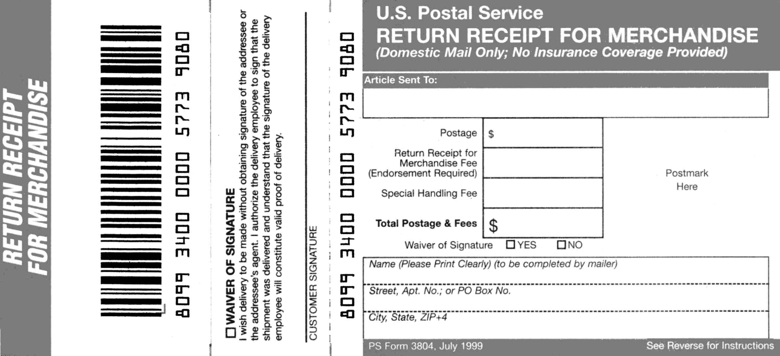Domestic Mail Manual S917 Return Receipt For Merchandise