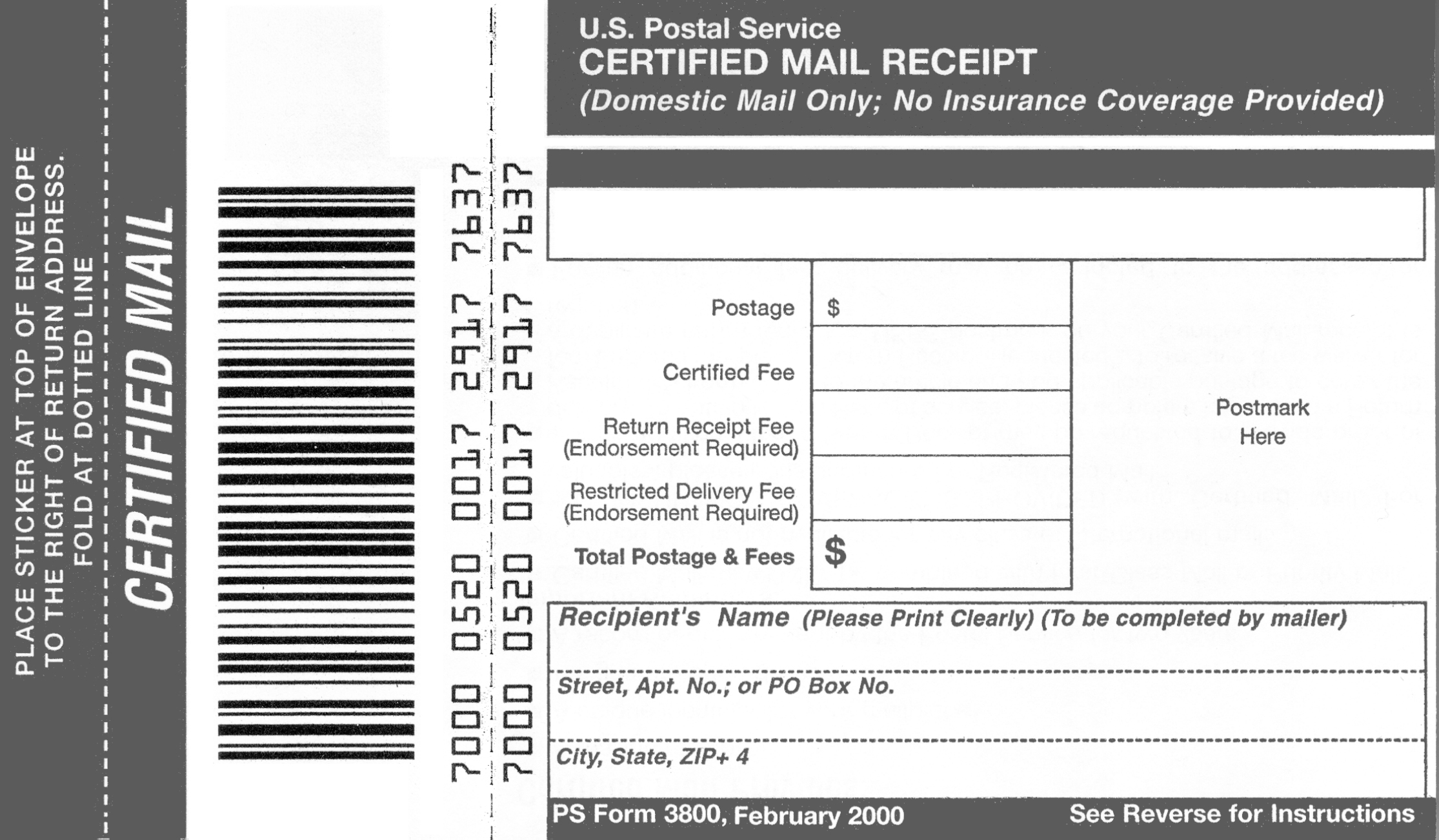 certified registered return receipt mail tracking number