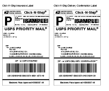 Shows a printed insurance label with integrated barcode and routing ZIP code.
