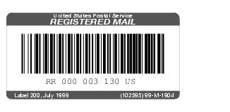 Shows the label for Registered Mail.