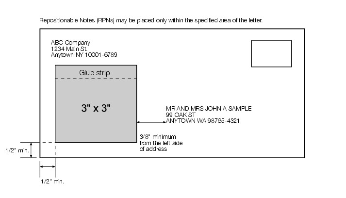 Shows where to attach a single RPN to a letter-size mailpiece. (enlarged image)