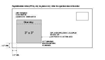 Shows where to attach a single RPN to a letter-size mailpiece. (click for larger image)