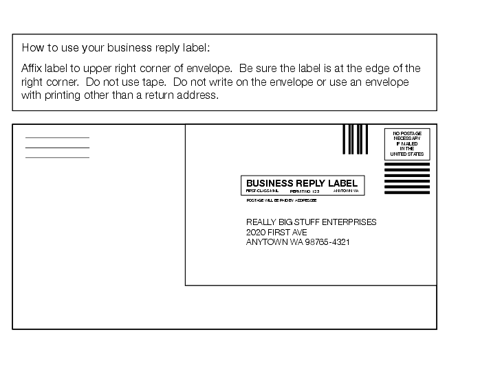 Shows the instructions for affixing Business Reply label.