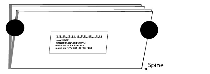 Illustration showing sealing of self-mailer with tabs with spine on the bottom (enlarged image)