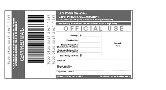 Shows Form 3800, Certified Mail receipt. (click for larger image)