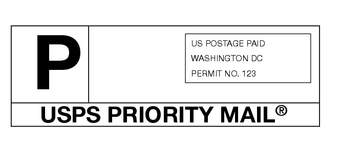 Shows a sample label with the Priority Mail service indicator. (enlarged image)