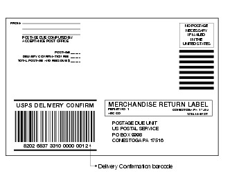 Shows the format for Mechandise Return label with Delivery Confirmation. (click for larger image)