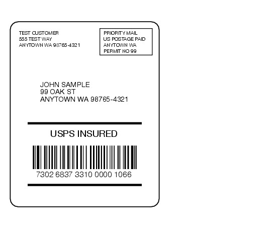 Shows a printed insurance label with integrated barcode. (enlarged image)