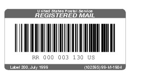 Shows the label for Registered Mail. (click for larger image)