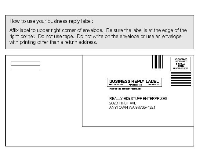 Shows the instructions for affixing Business Reply label. (enlarged image)