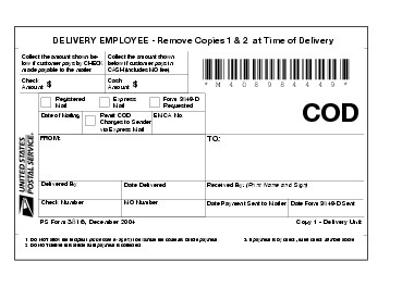 Shows Form 3816, COD label. (click for larger image)