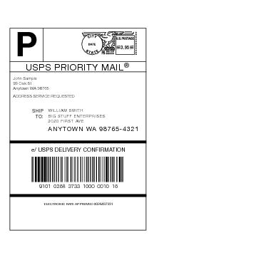 Shows a privately printed Delivery Confirmation label with Priority Mail service indicator.