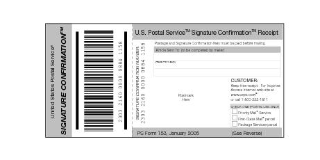 Shows Form 153, Signature Confirmation receipt.