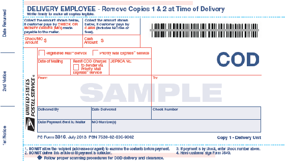 Shows Form 3816, COD label.