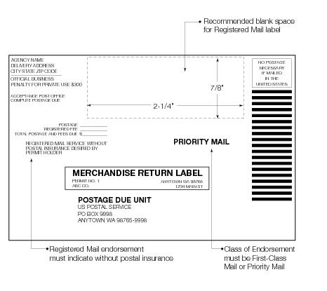 Shows a merchandise return service penalty label without insurance or other special services added.