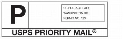 Exhibit 3.2 Priority mail service indicator. The image shows a sample label with the priority mail service indicator.