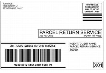 Parcel Return Service label using a concatenated barcode