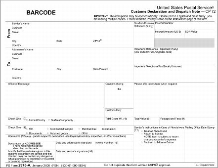 invoice form usps Online 123 Forms Shipping Customs Labels and