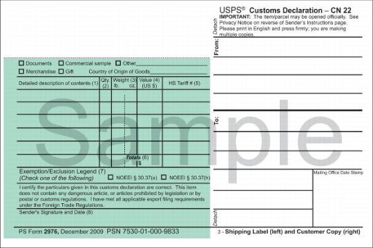 Customs Declaration CN 22 Senderìs - Shipping Label