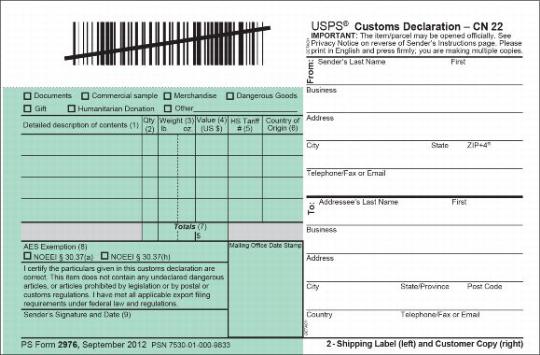 PS Form 2976 Customs Declaration (Customer)