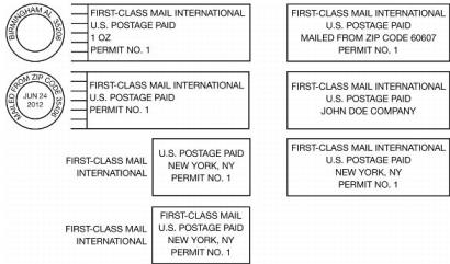 First Class Mail International indicia.