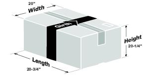 This graphic shows a rectangular box with dimension for length, height, and width as described in the text