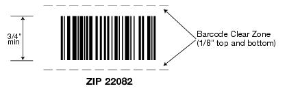 This graphic shows a UCC/EAN Code 128 Barcode with the placement of a ZIP Code 1/4 inch under the barcode.