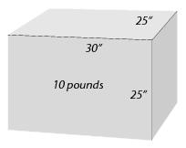 This graphic shows an example of a package requiring the Parcel Post oversized rate. It is 10 pounds and measures 30 inches long, 25 inches wide and 25 inches tall