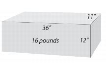 Sixteen pound parcel measuring 36 inches long, 11 inches wide, and 12 inches tall. Nonmachinable price example.