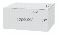 Ten pound parcel measuring 30 inches long, 15 inches wide, and 15 inches tall. Balloon price example.