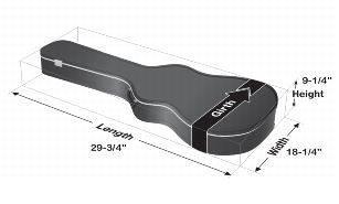 Priority mail dimensional weight for nonrectangular shaped parcels to zones 5-8. Guitar case showing dimensions for length, width, and height.