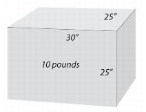 Ten pound parcel measuring 30 inches long, 25 inches wide, and 25 inches tall. Oversize price example.