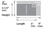 Card dimensions. Image shows minimum and maximum size for postcards.