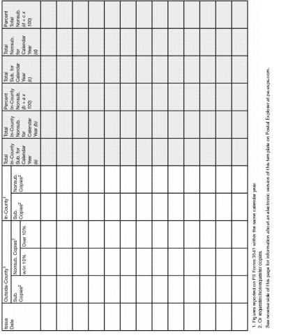 Manual spreadsheet for tracking a publications mailing of subscriber/requester and nonsubscriber/nonrequester copies.