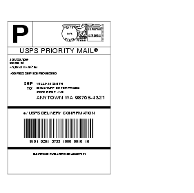 Shows a privately printed Delivery Confirmation label with Priority Mail service indicator.