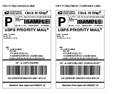 Shows a printed insurance label with integrated barcode and routing ZIP code. (click for larger image)