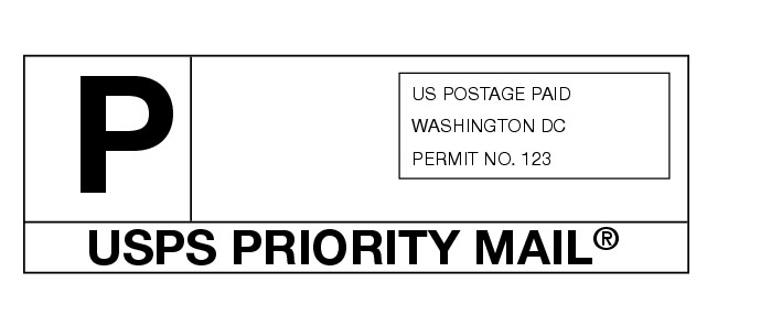 Shows a sample label with the Priority Mail service indicator. (enlarged image)