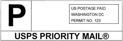 shows a sample label with the Priority Mail service indicator.