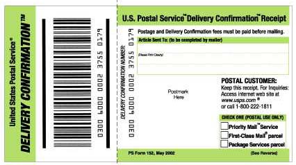 u.s.postal service insured mail receipt tracking number