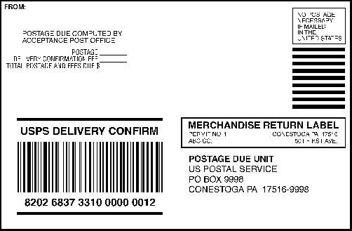 Shows the format for Merchandise Return label with Delivery Confirmation.