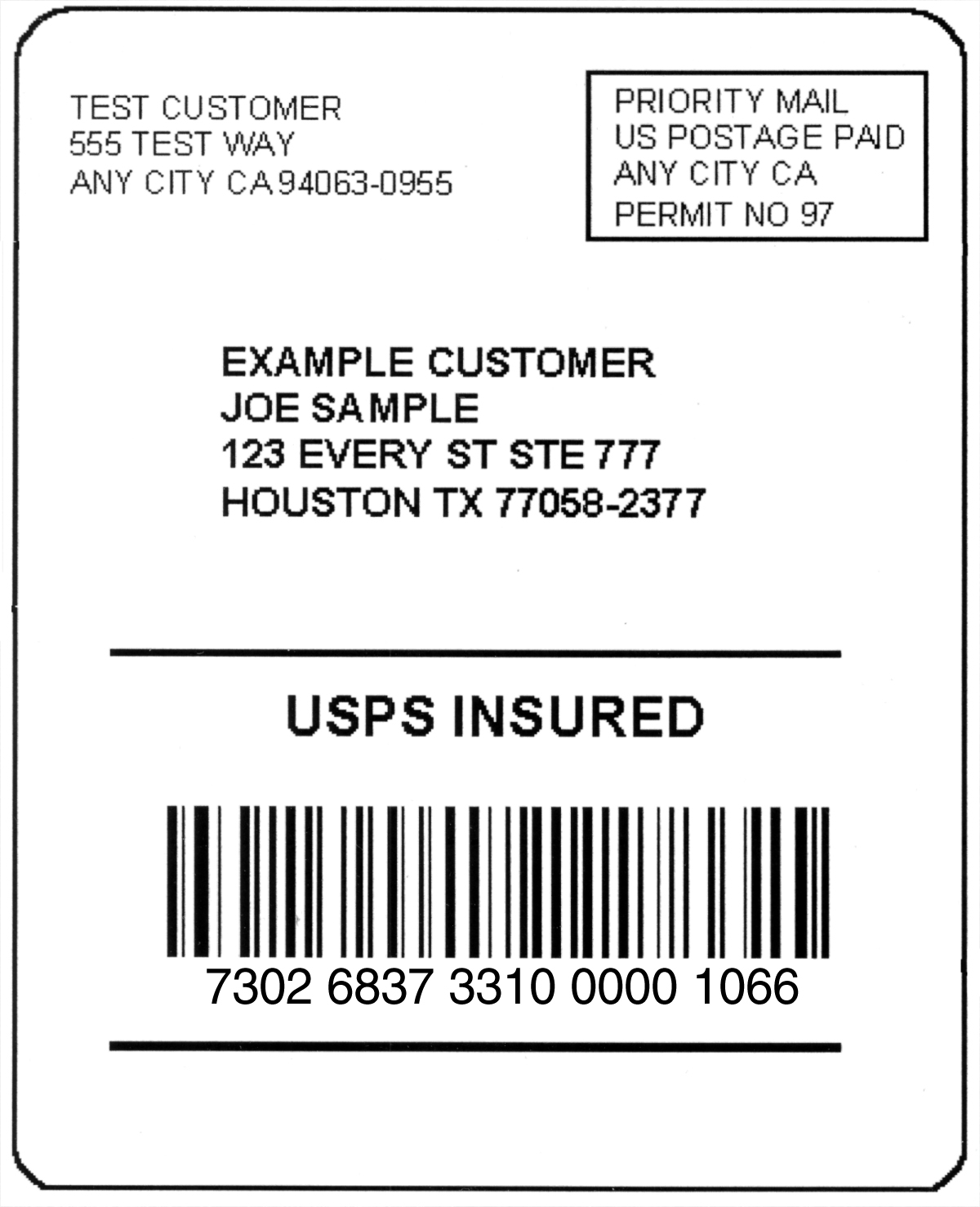 Shows a privately printed insurance label with integrated barcode.