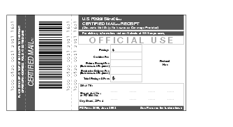Shows Form 3800, Certified Mail receipt.