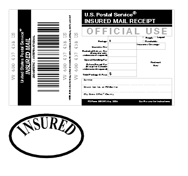 Shows Form 3813, Insured Mail receipt.