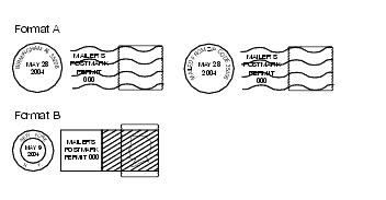 Shows the formats for mailer's precancel postmarks.