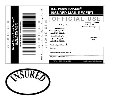 Shows Form 3813, Insured Mail receipt. (click for larger image)