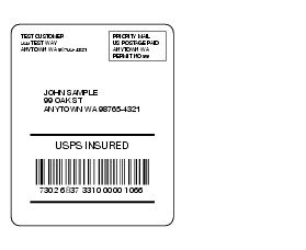 Shows a printed insurance label with integrated barcode. (click for larger image)