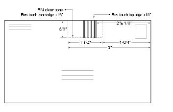 Shows the specifications for placement of a facing identification mark on First-Class Mail. (click for larger image)