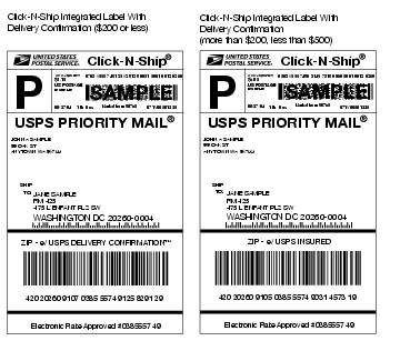 Shows a printed insurance label with integrated barcode and routing ZIP code. (click for larger image)