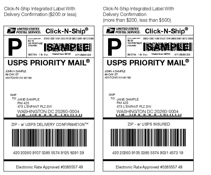 Shows a printed insurance label with integrated barcode and routing ZIP code. (enlarged image)