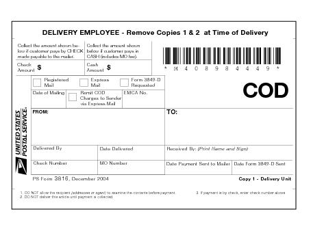 Shows Form 3816, COD label.